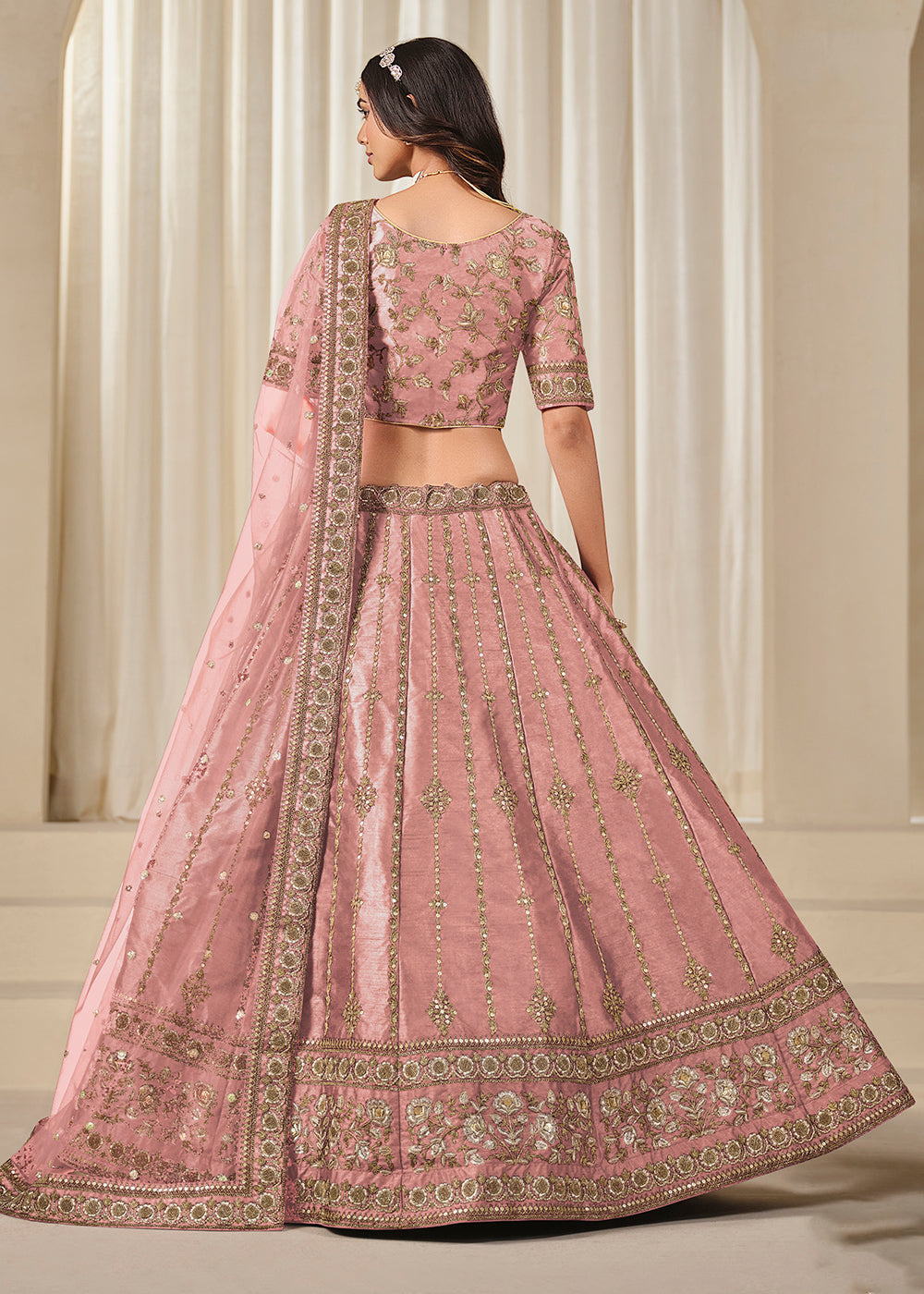 Buy Now Pink Embroidered Art Silk Wedding Lehenga Choli Online in USA, UK, Canada, France, Italy, Germany, Australia, UAE & Worldwide at Empress Clothing.