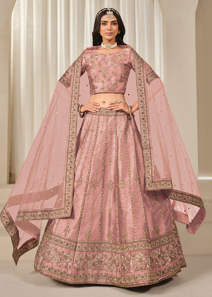 Buy Now Pink Embroidered Art Silk Wedding Lehenga Choli Online in USA, UK, Canada, France, Italy, Germany, Australia, UAE & Worldwide at Empress Clothing.