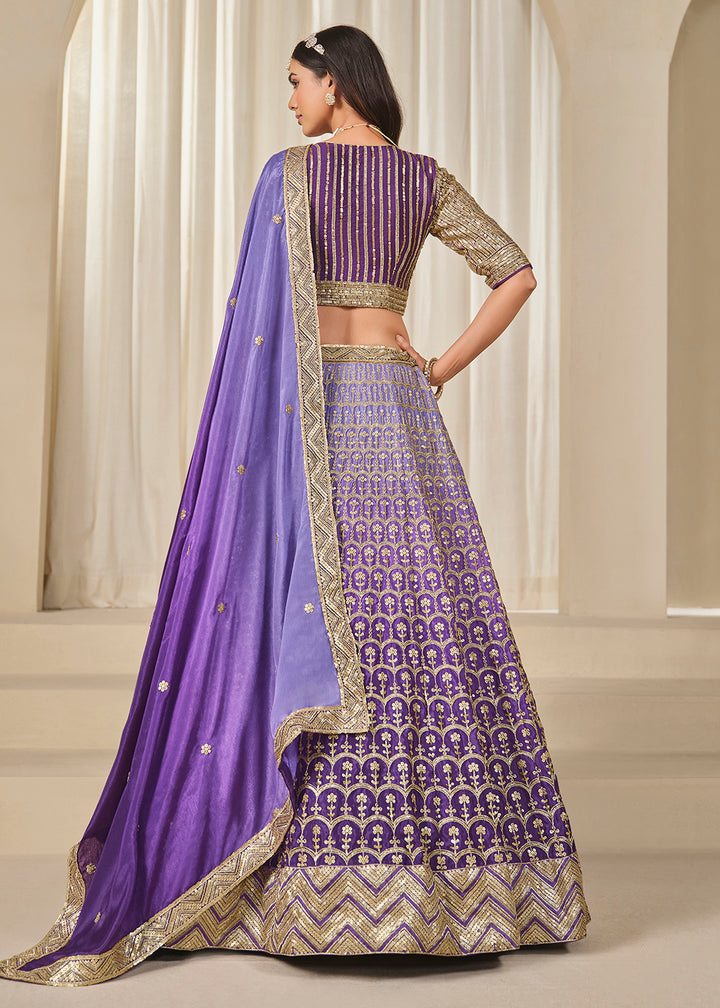 Buy Now Premium Purple Chinnon Silk Wedding Festive Lehenga Choli Online in US, UK, Canada, France, Italy, Germany, Australia, UAE, Spain & Worldwide at Empress