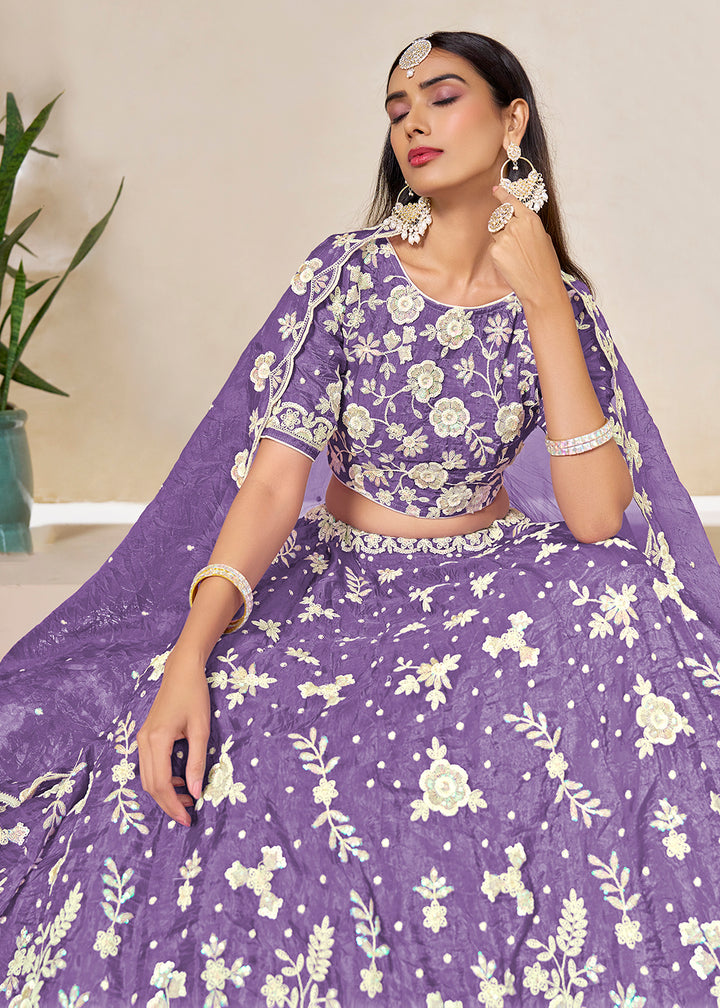 Buy Now Purple Crush Fill Organza Festive Style Lehenga Choli Online in US, UK, Canada, France, Italy, Germany, Australia, UAE, Spain & Worldwide at Empress.
