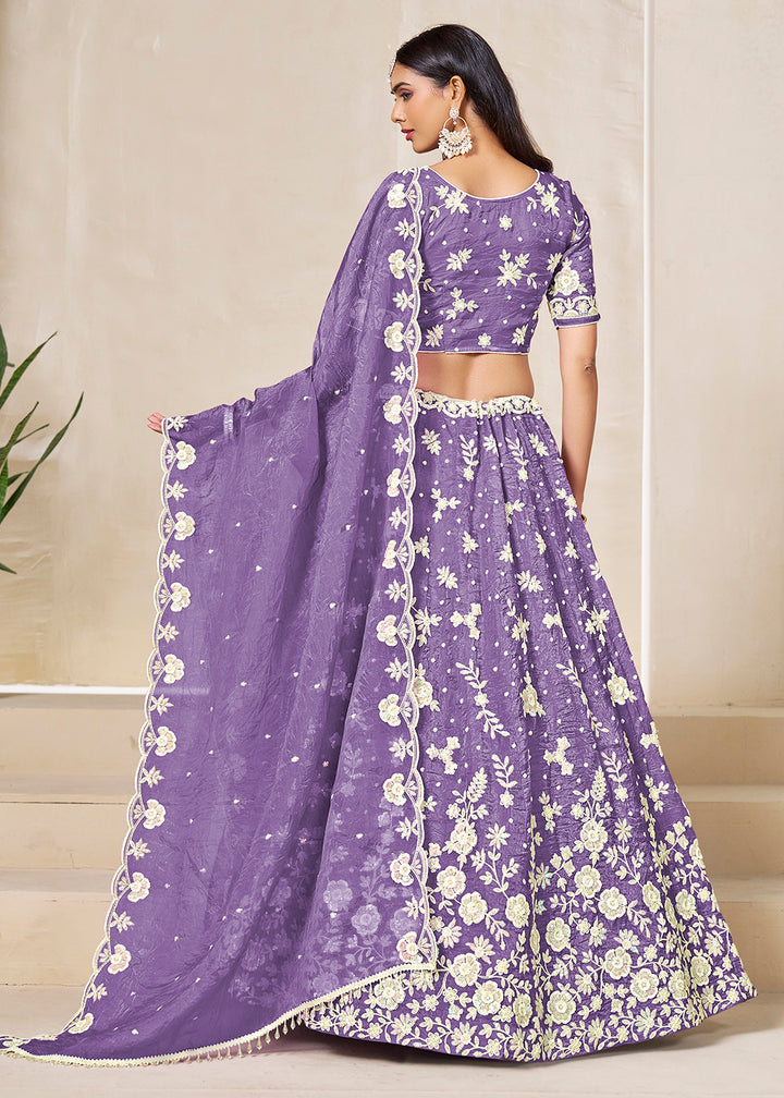 Buy Now Purple Crush Fill Organza Festive Style Lehenga Choli Online in US, UK, Canada, France, Italy, Germany, Australia, UAE, Spain & Worldwide at Empress.