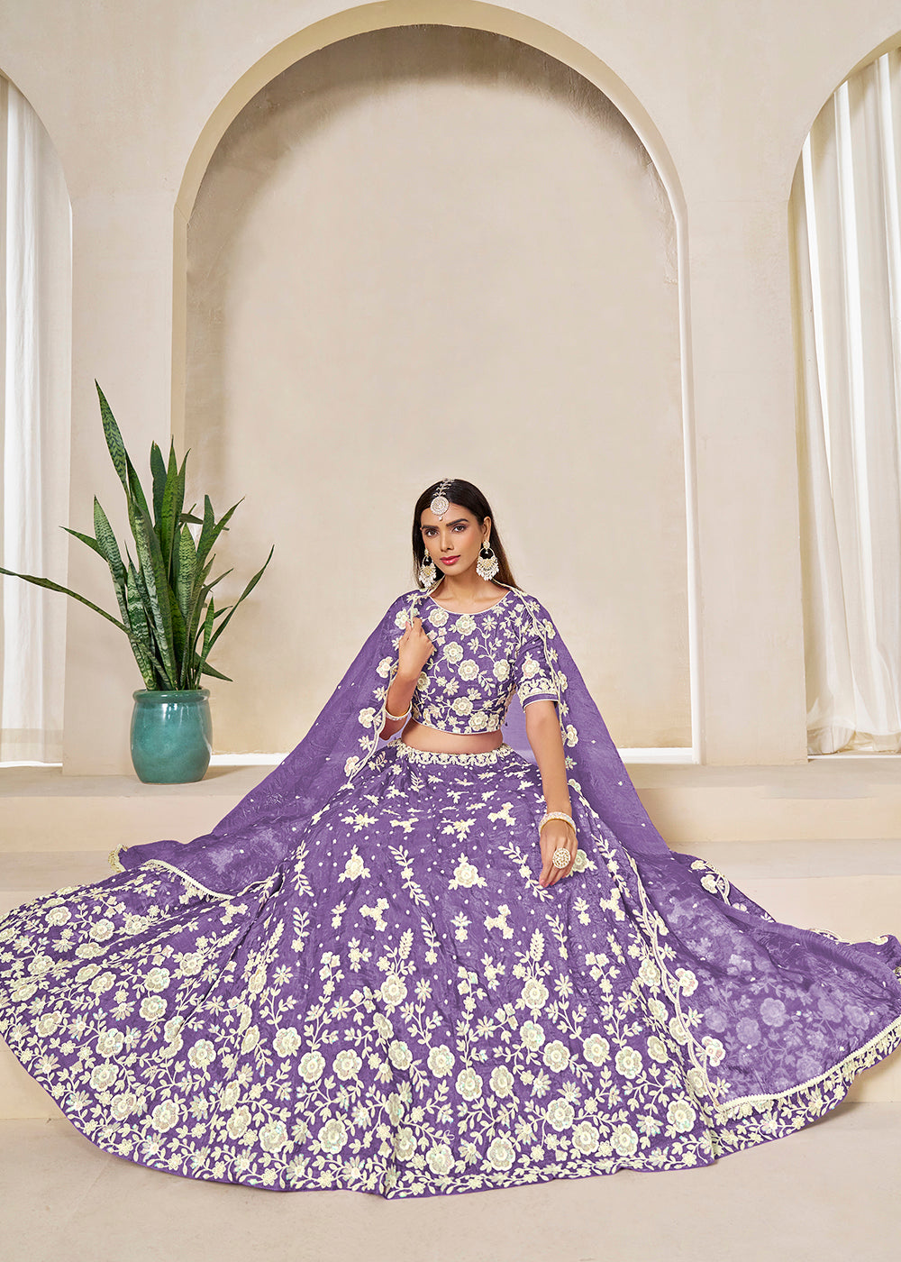 Buy Now Purple Crush Fill Organza Festive Style Lehenga Choli Online in US, UK, Canada, France, Italy, Germany, Australia, UAE, Spain & Worldwide at Empress.