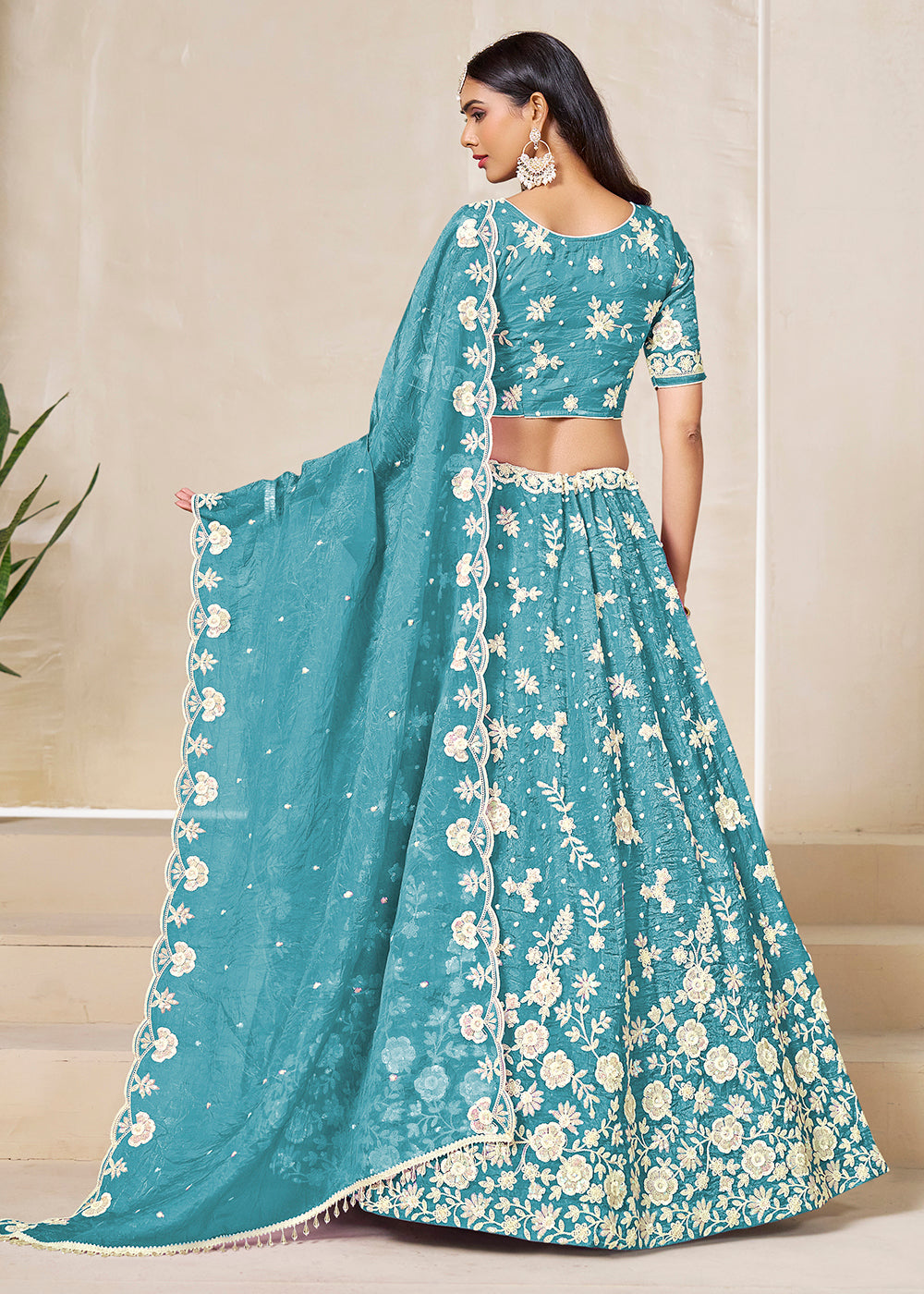 Buy Now Blue Crush Fill Organza Festive Style Lehenga Choli Online in US, UK, Canada, France, Italy, Germany, Australia, UAE, Spain & Worldwide at Empress.