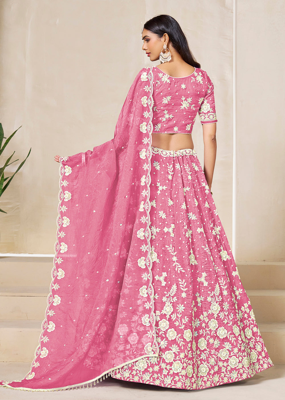 Buy Now Pink Crush Fill Organza Festive Style Lehenga Choli Online in US, UK, Canada, France, Italy, Germany, Australia, UAE, Spain & Worldwide at Empress.