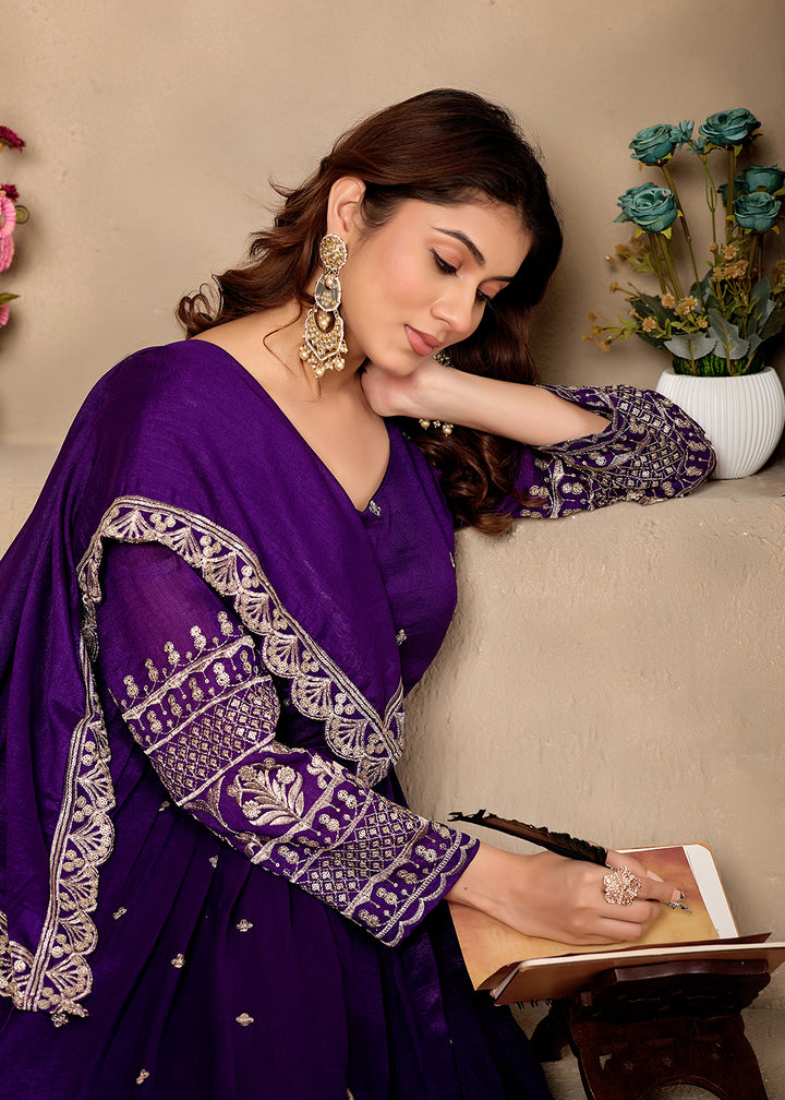 Buy Now Art Silk Purple Pretty Embroidered Work Festive Anarkali Gown Online in US, UK, Canada, France, Italy, Sweden, Ireland, Denmark &amp; Worldwide at Empress.