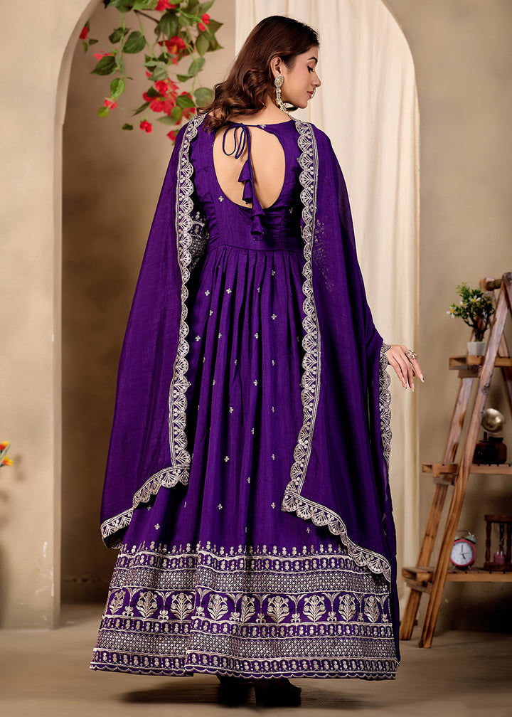 Buy Now Art Silk Purple Pretty Embroidered Work Festive Anarkali Gown Online in US, UK, Canada, France, Italy, Sweden, Ireland, Denmark &amp; Worldwide at Empress.