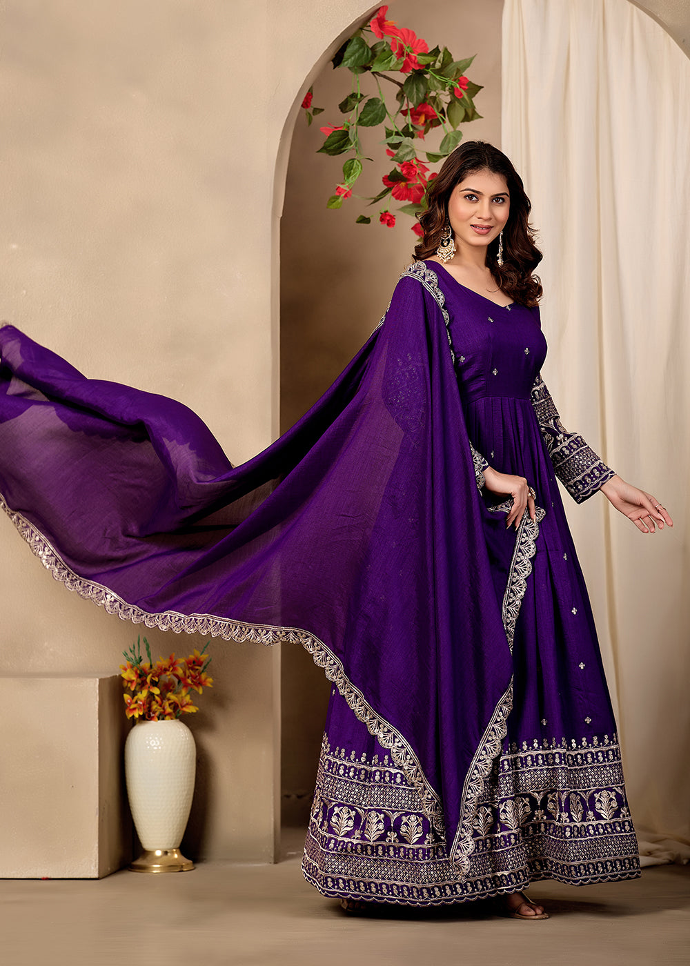 Buy Now Art Silk Purple Pretty Embroidered Work Festive Anarkali Gown Online in US, UK, Canada, France, Italy, Sweden, Ireland, Denmark &amp; Worldwide at Empress.