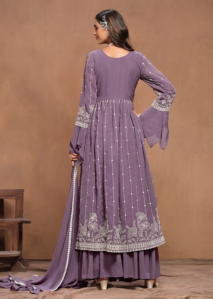 Buy Now Georgette Mauve Purple Embroidered Festive Palazzo Suit Online in USA, UK, Canada, Germany & Worldwide at Empress Clothing.