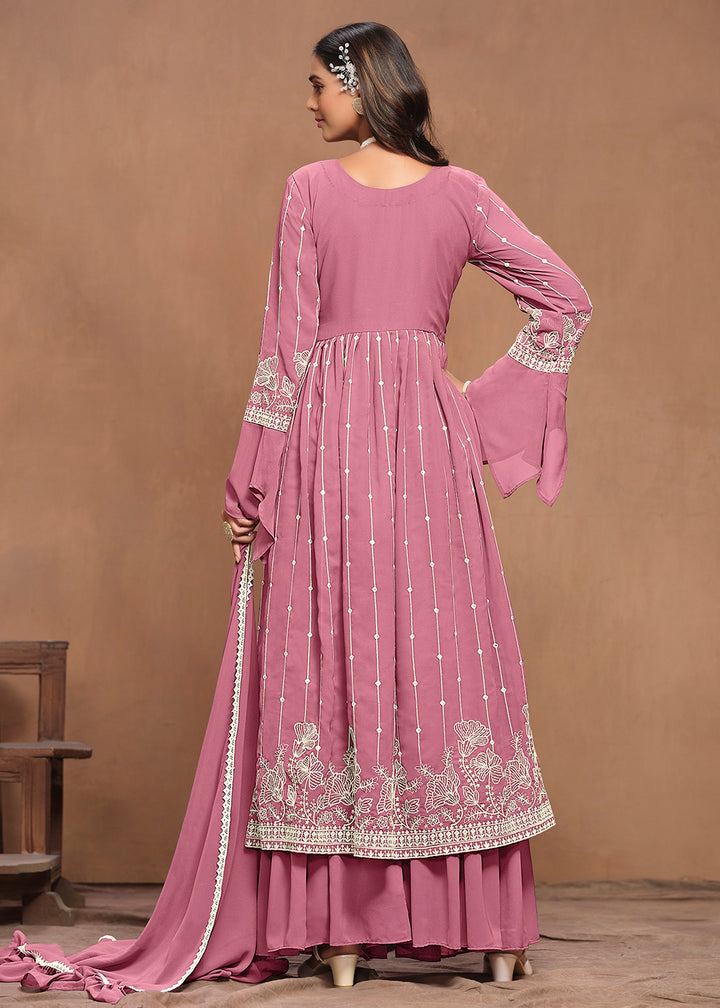 Buy Now Georgette Puce Pink Embroidered Festive Palazzo Suit Online in USA, UK, Canada, Germany & Worldwide at Empress Clothing.