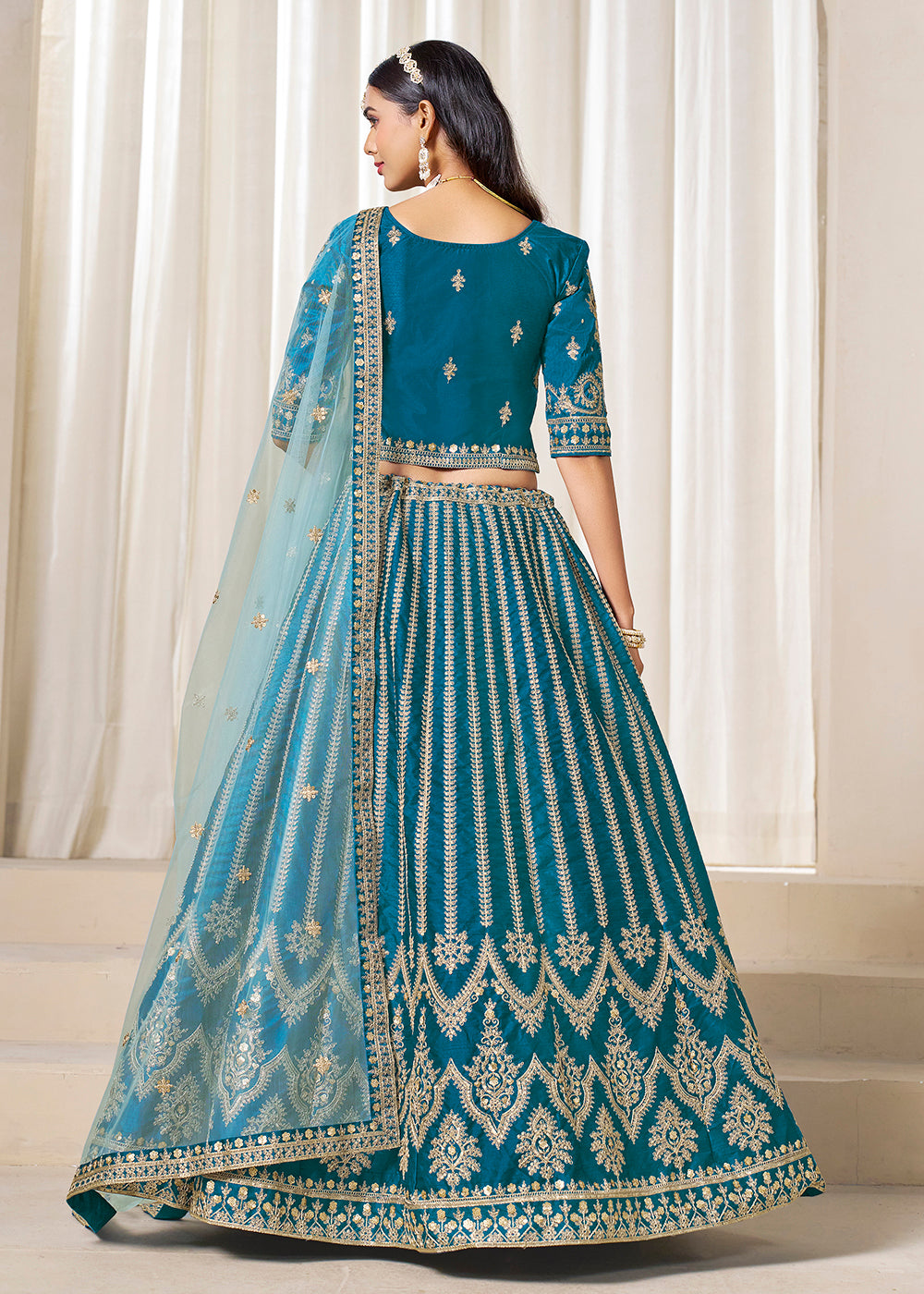 Buy Now Rama Blue Embroidered Art Silk Wedding Lehenga Choli Online in USA, UK, Canada, France, Italy, Germany, Austria, Qatar, UAE & Worldwide at Empress.