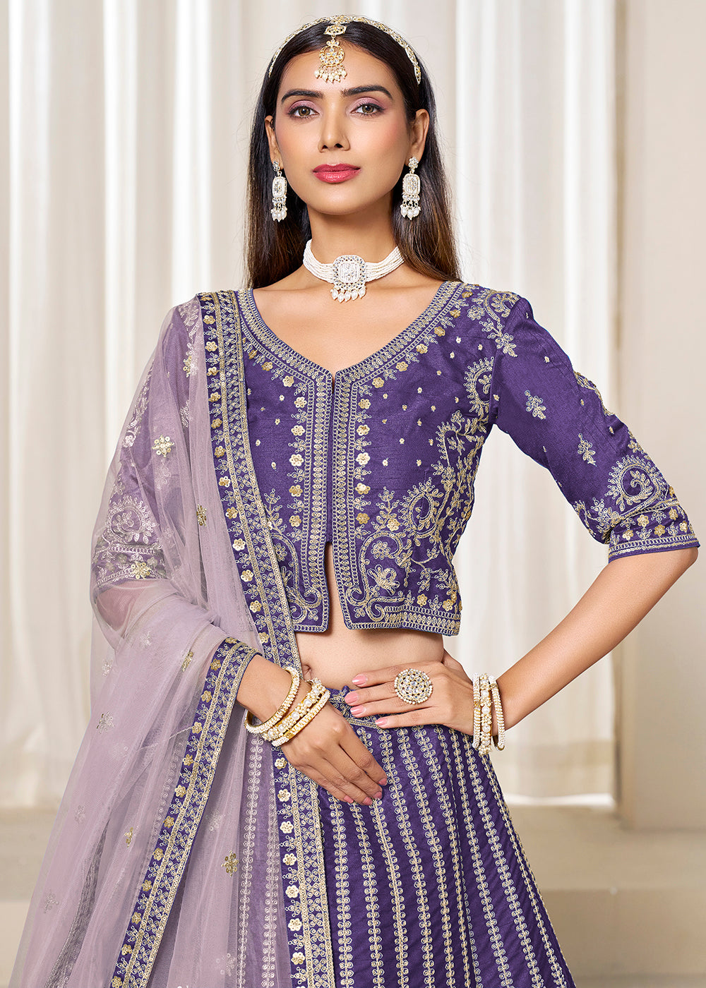 Buy Now Purple Embroidered Art Silk Wedding Lehenga Choli Online in USA, UK, Canada, France, Italy, Germany, Austria, Qatar, UAE & Worldwide at Empress.