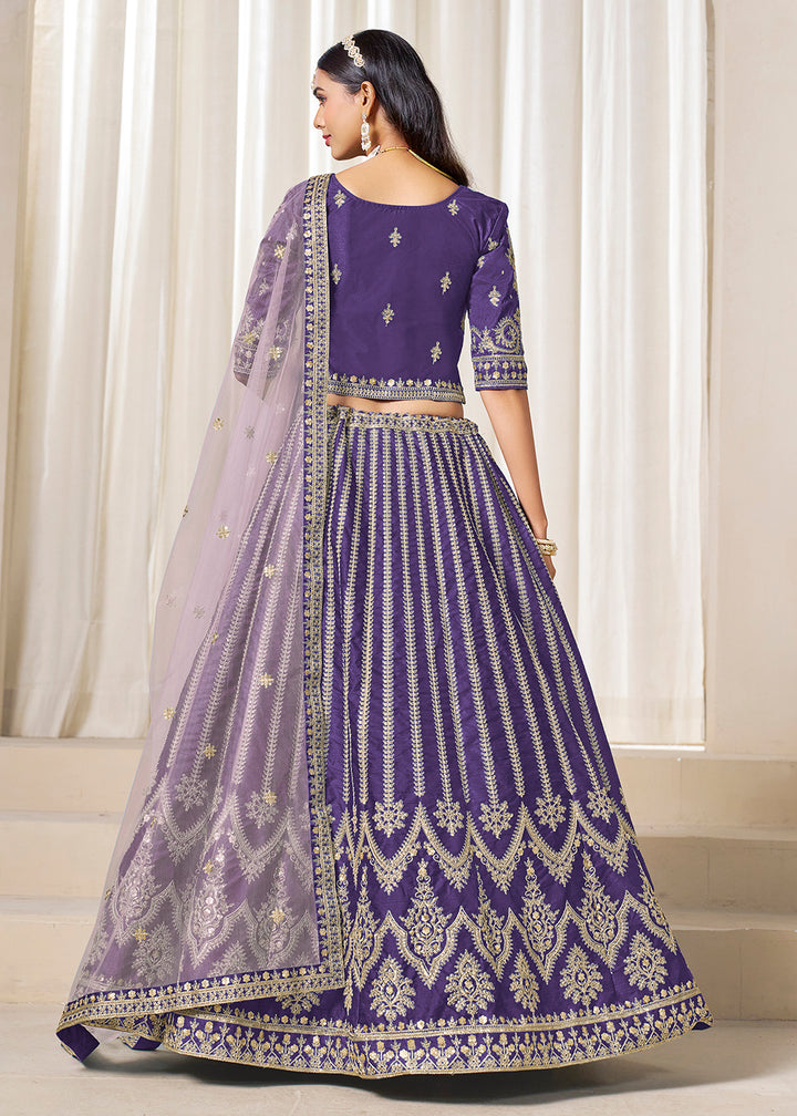 Buy Now Purple Embroidered Art Silk Wedding Lehenga Choli Online in USA, UK, Canada, France, Italy, Germany, Austria, Qatar, UAE & Worldwide at Empress.