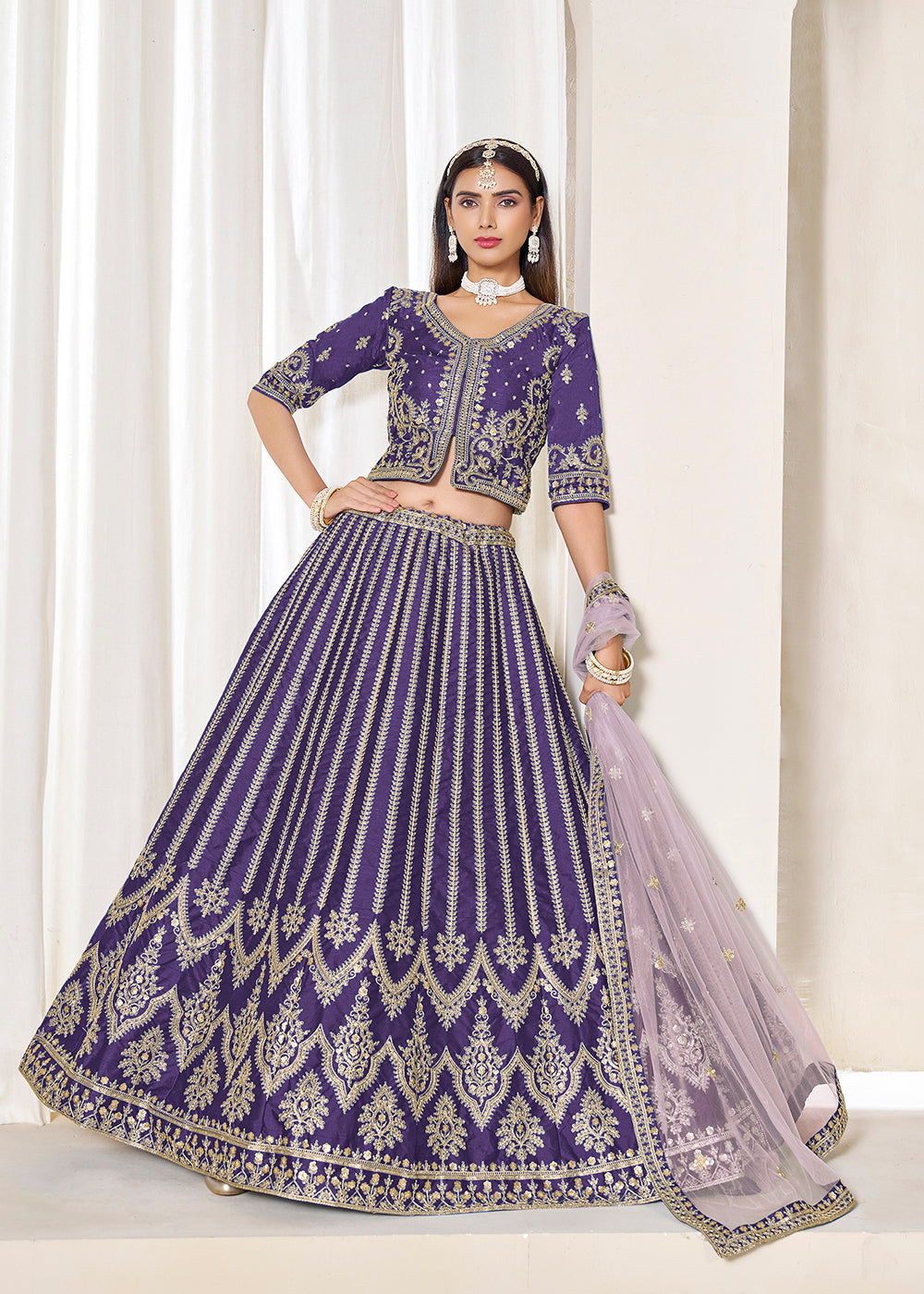Buy Now Purple Embroidered Art Silk Wedding Lehenga Choli Online in USA, UK, Canada, France, Italy, Germany, Austria, Qatar, UAE & Worldwide at Empress.
