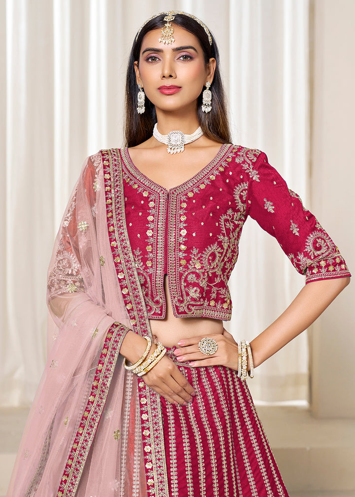 Buy Now Hot Pink Embroidered Art Silk Wedding Lehenga Choli Online in USA, UK, Canada, France, Italy, Germany, Austria, Qatar, UAE & Worldwide at Empress.