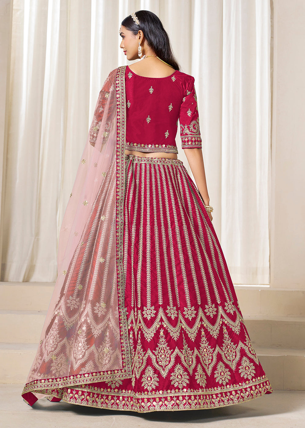 Buy Now Hot Pink Embroidered Art Silk Wedding Lehenga Choli Online in USA, UK, Canada, France, Italy, Germany, Austria, Qatar, UAE & Worldwide at Empress.