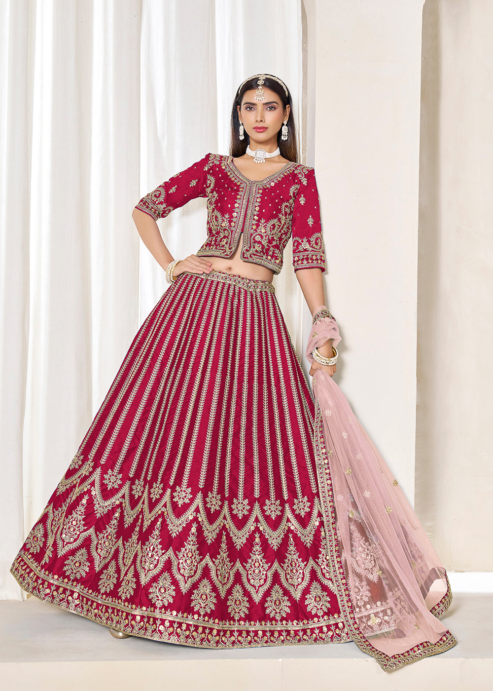 Buy Now Hot Pink Embroidered Art Silk Wedding Lehenga Choli Online in USA, UK, Canada, France, Italy, Germany, Austria, Qatar, UAE & Worldwide at Empress.