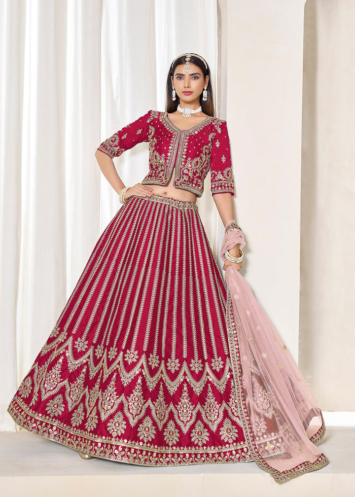 Buy Now Hot Pink Embroidered Art Silk Wedding Lehenga Choli Online in USA, UK, Canada, France, Italy, Germany, Austria, Qatar, UAE & Worldwide at Empress.