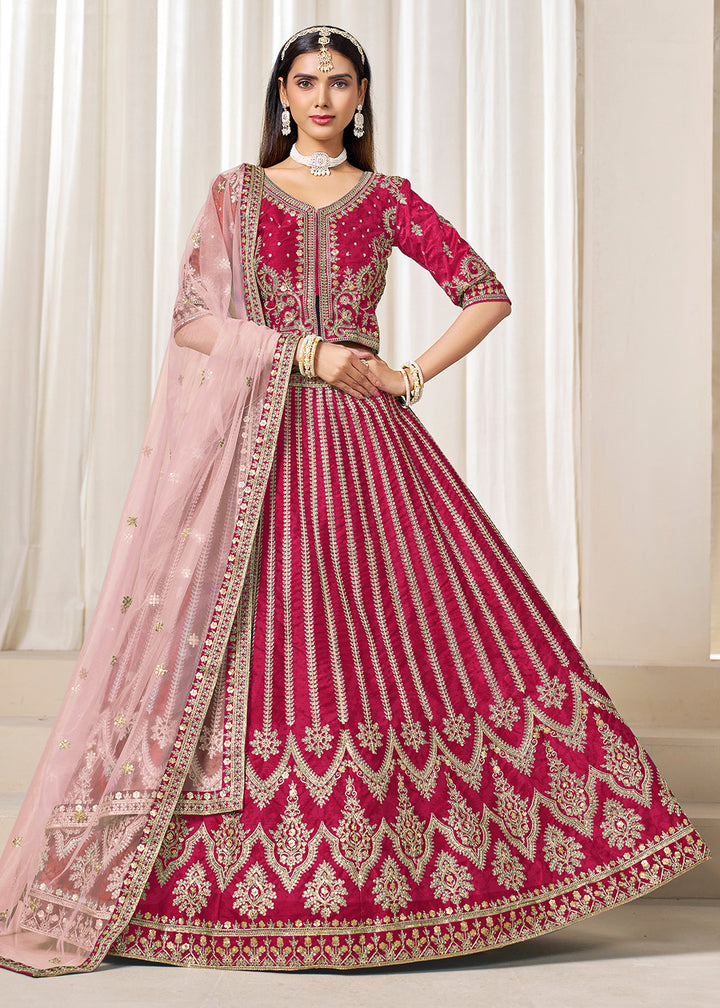 Buy Now Hot Pink Embroidered Art Silk Wedding Lehenga Choli Online in USA, UK, Canada, France, Italy, Germany, Austria, Qatar, UAE & Worldwide at Empress.
