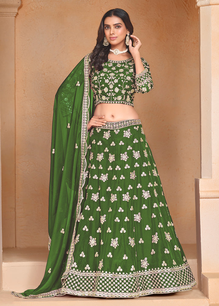 Buy Now Green Organza Embroidered Festive Lehenga Choli Online in USA, UK, Canada, UAE, France & Worldwide at Empress Clothing.