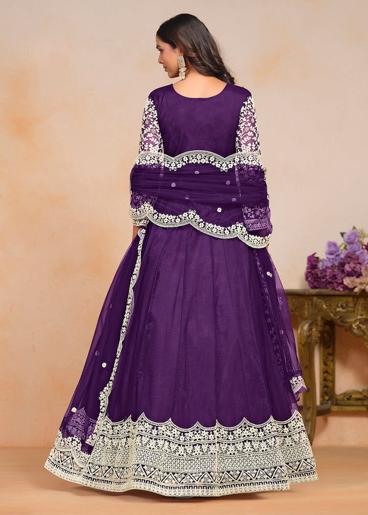 Buy Now Festive Purple Embroidered Net Designer Anarkali Dress Online in USA, UK, Australia, Italy, Germany, Canada & Worldwide at Empress Clothing.