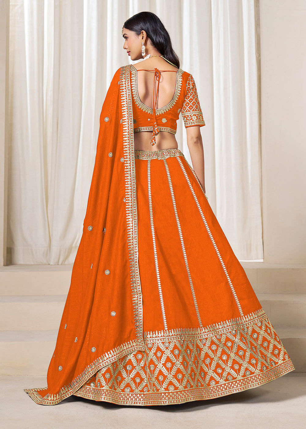 Buy Now Wedding Wear Chic Orange Art Silk Lehenga Choli Online in USA, UK, Canada, France, Italy, Germany, Austria, Qatar, UAE, Denmark & Worldwide at Empress.