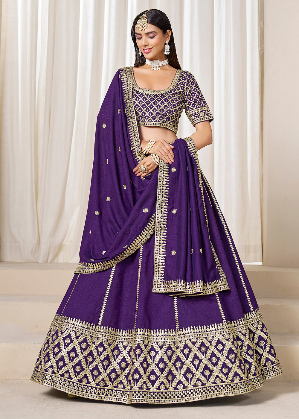 Buy Now Wedding Wear Dark Purple Art Silk Lehenga Choli Online in USA, UK, Canada, France, Italy, Germany, Austria, Qatar, UAE, Denmark & Worldwide at Empress.
