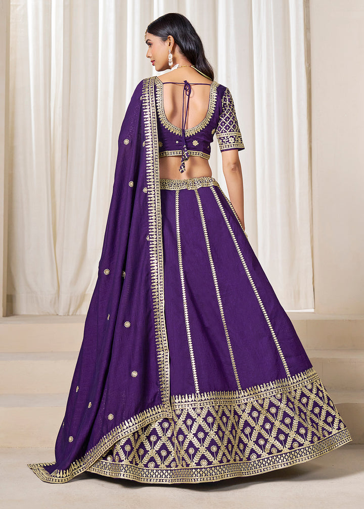 Buy Now Wedding Wear Dark Purple Art Silk Lehenga Choli Online in USA, UK, Canada, France, Italy, Germany, Austria, Qatar, UAE, Denmark & Worldwide at Empress.