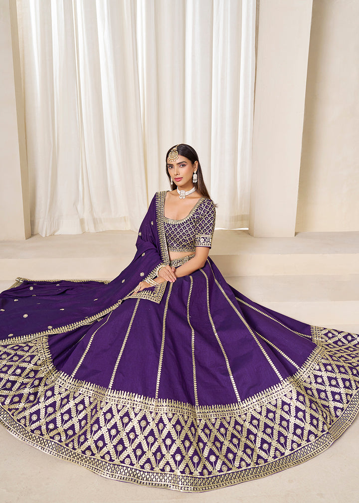 Buy Now Wedding Wear Dark Purple Art Silk Lehenga Choli Online in USA, UK, Canada, France, Italy, Germany, Austria, Qatar, UAE, Denmark & Worldwide at Empress.