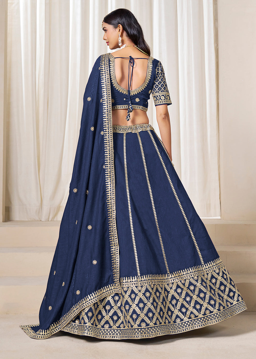 Buy Now Wedding Wear Prussian Blue Art Silk Lehenga Choli Online in USA, UK, Canada, France, Italy, Germany, Austria, Qatar, UAE, Denmark & Worldwide at Empress.