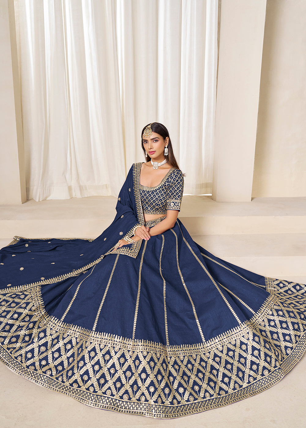Buy Now Wedding Wear Prussian Blue Art Silk Lehenga Choli Online in USA, UK, Canada, France, Italy, Germany, Austria, Qatar, UAE, Denmark & Worldwide at Empress.