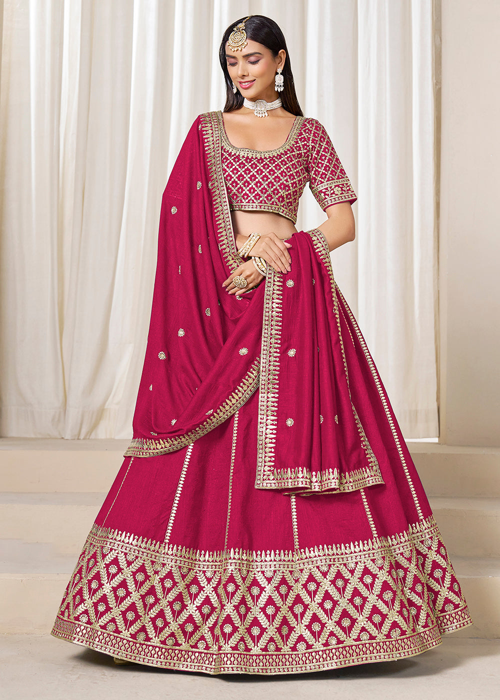 Buy Now Wedding Wear Rani Pink Art Silk Lehenga Choli Online in US, UK, Canada, France, Italy, Germany, Austria, Qatar, UAE, Denmark & Worldwide at Empress.
