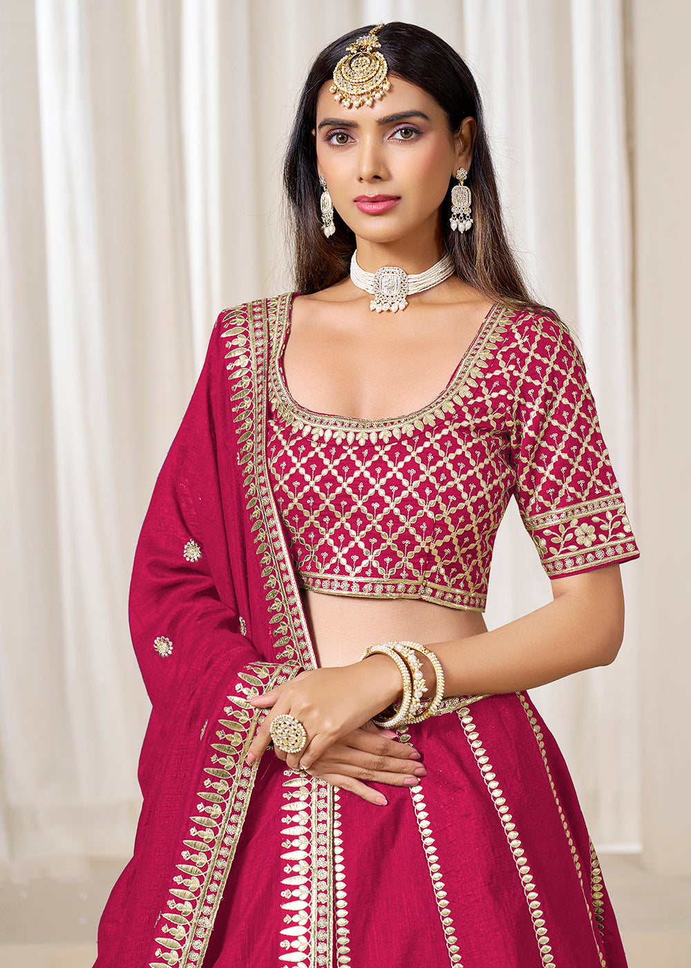 Buy Now Wedding Wear Rani Pink Art Silk Lehenga Choli Online in US, UK, Canada, France, Italy, Germany, Austria, Qatar, UAE, Denmark & Worldwide at Empress.