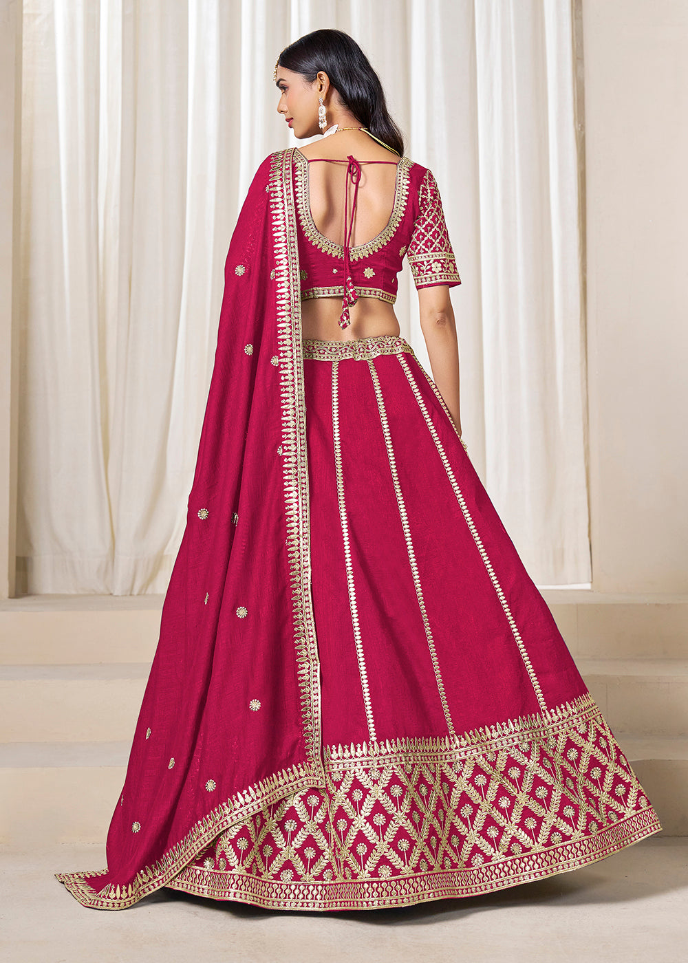 Buy Now Wedding Wear Rani Pink Art Silk Lehenga Choli Online in US, UK, Canada, France, Italy, Germany, Austria, Qatar, UAE, Denmark & Worldwide at Empress.