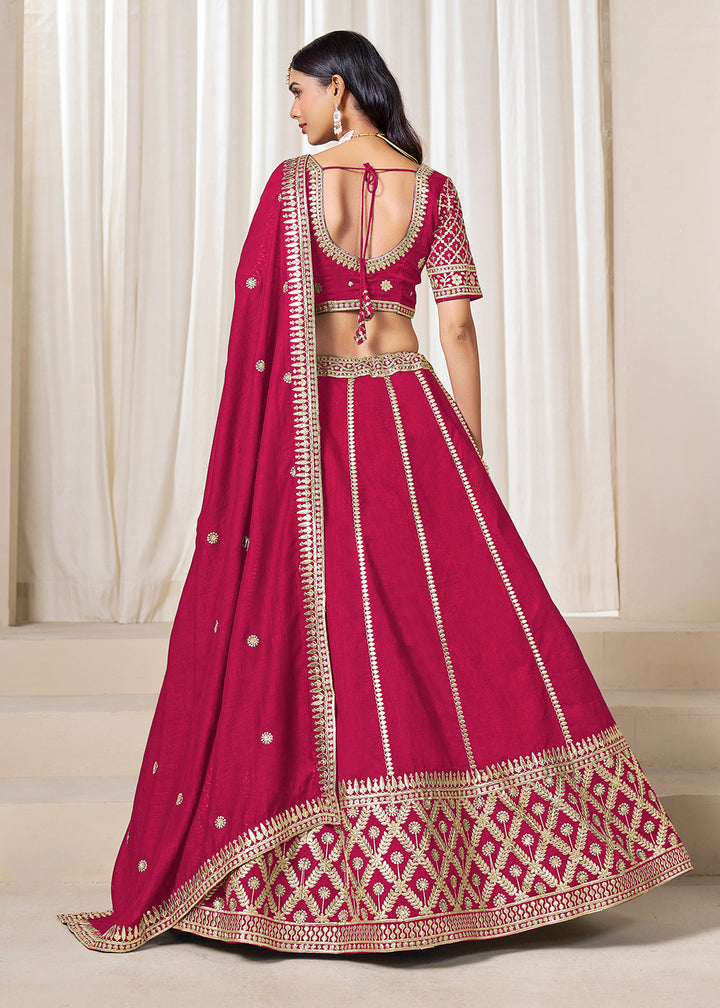 Buy Now Wedding Wear Rani Pink Art Silk Lehenga Choli Online in US, UK, Canada, France, Italy, Germany, Austria, Qatar, UAE, Denmark & Worldwide at Empress.