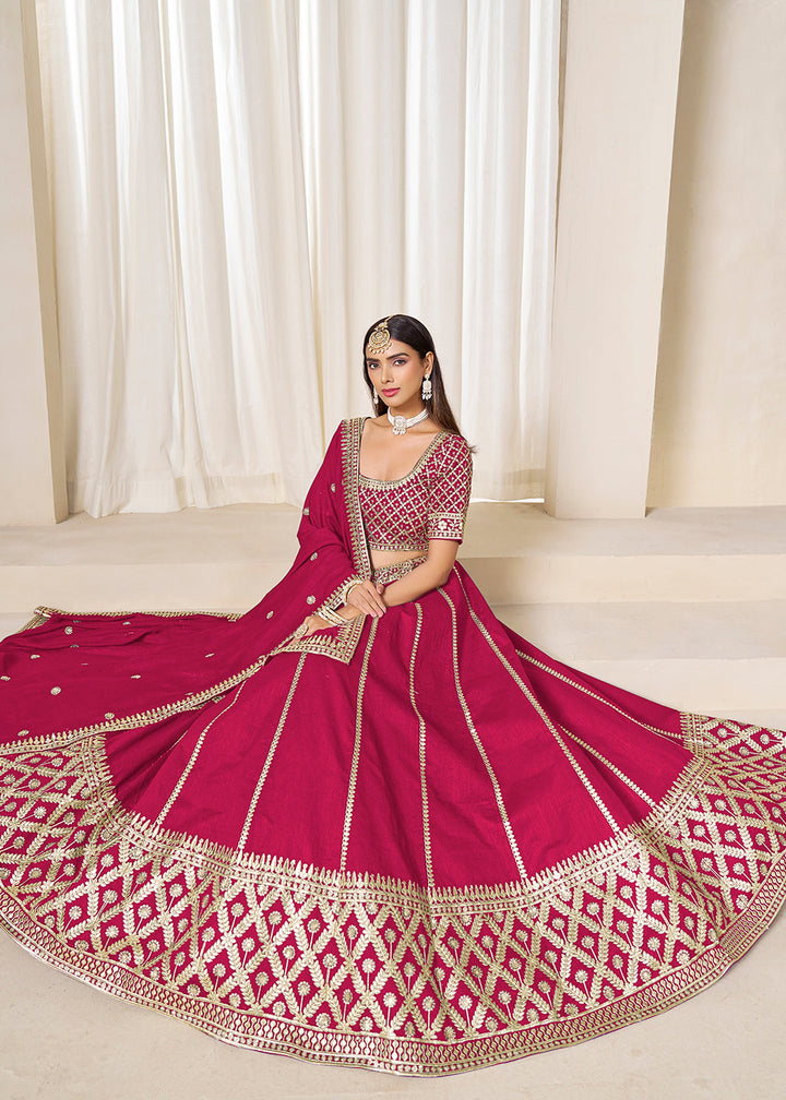 Buy Now Wedding Wear Rani Pink Art Silk Lehenga Choli Online in US, UK, Canada, France, Italy, Germany, Austria, Qatar, UAE, Denmark & Worldwide at Empress.