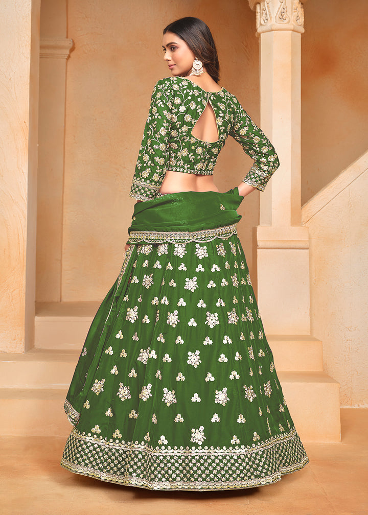 Buy Now Green Organza Embroidered Festive Lehenga Choli Online in USA, UK, Canada, UAE, France & Worldwide at Empress Clothing.