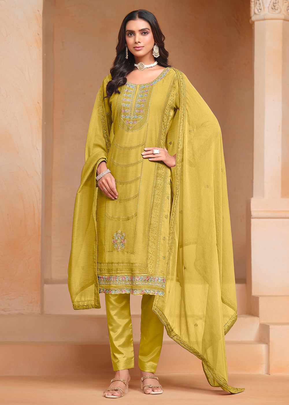 Buy Now Green Organza Chiffon Embroidered Festive Salwar Suit Online in USA, UK, Canada, Germany & Worldwide at Empress Clothing.