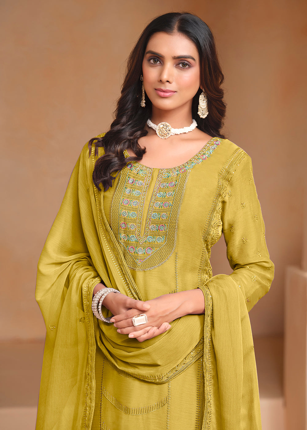 Buy Now Green Organza Chiffon Embroidered Festive Salwar Suit Online in USA, UK, Canada, Germany & Worldwide at Empress Clothing.