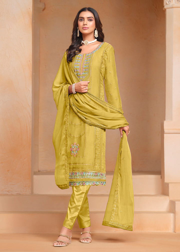 Buy Now Green Organza Chiffon Embroidered Festive Salwar Suit Online in USA, UK, Canada, Germany & Worldwide at Empress Clothing.