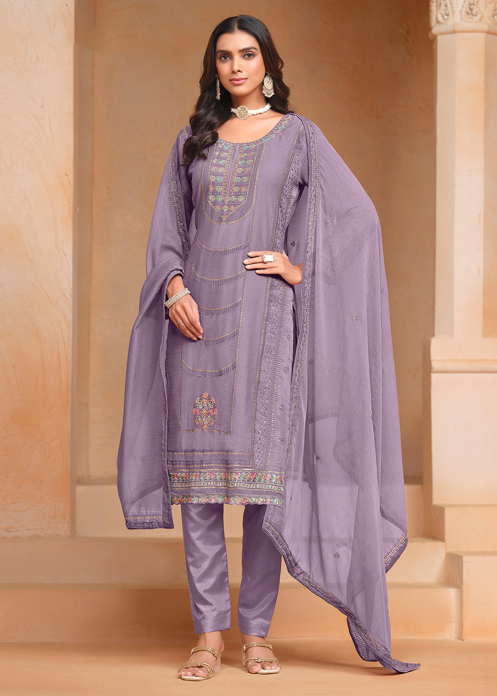 Buy Now Purple Organza Chiffon Embroidered Festive Salwar Suit Online in USA, UK, Canada, Germany & Worldwide at Empress Clothing.