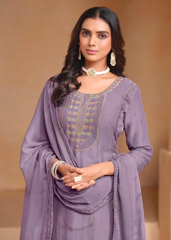 Buy Now Purple Organza Chiffon Embroidered Festive Salwar Suit Online in USA, UK, Canada, Germany & Worldwide at Empress Clothing.