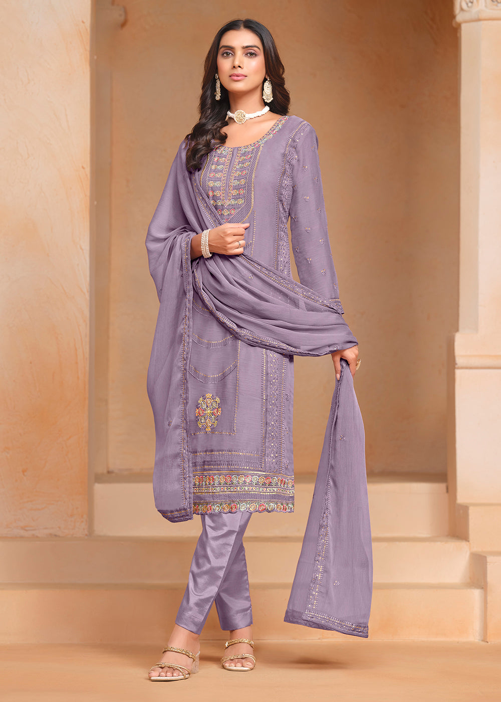 Buy Now Purple Organza Chiffon Embroidered Festive Salwar Suit Online in USA, UK, Canada, Germany & Worldwide at Empress Clothing.