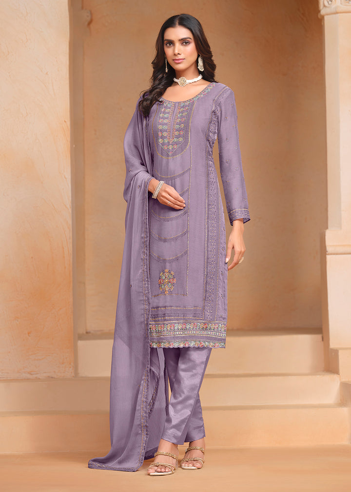 Buy Now Purple Organza Chiffon Embroidered Festive Salwar Suit Online in USA, UK, Canada, Germany & Worldwide at Empress Clothing.