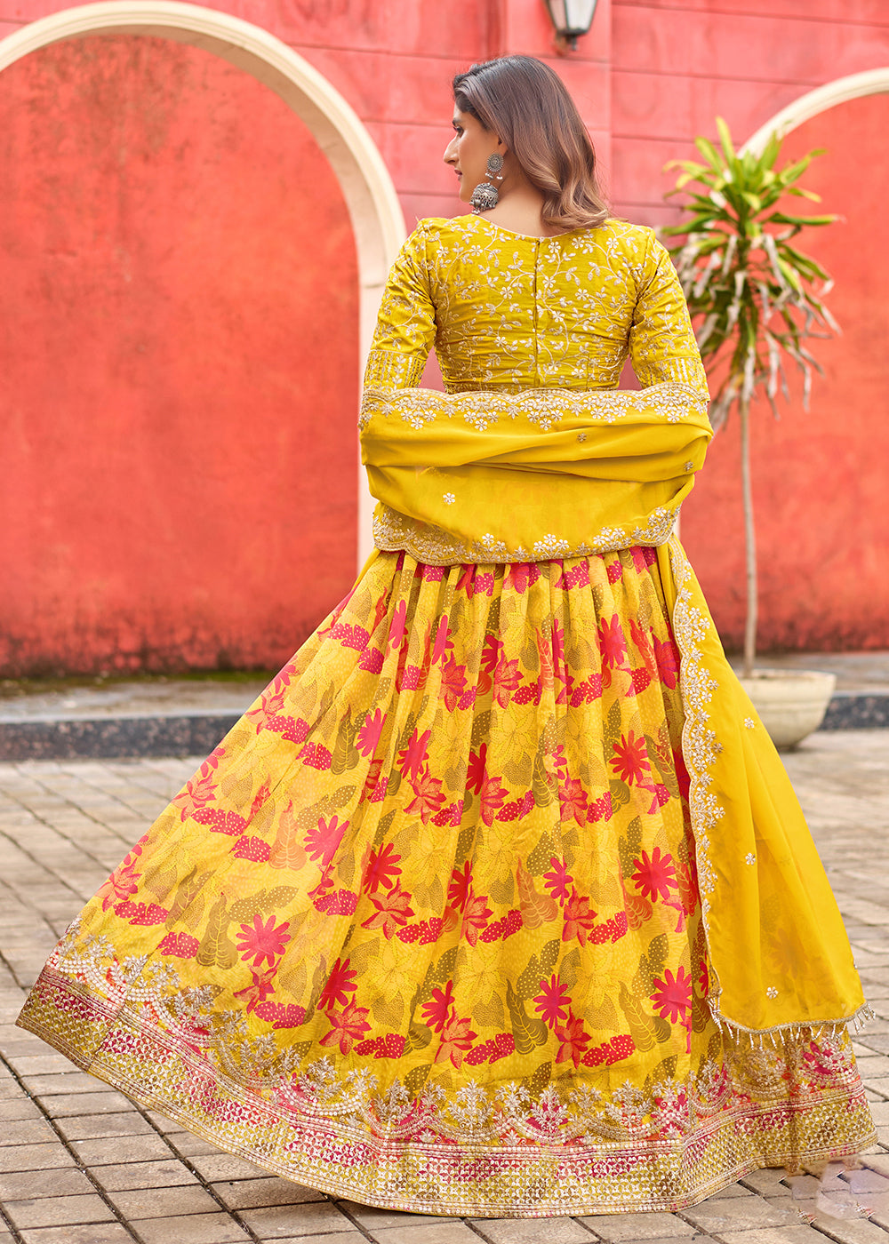 Buy Now A Line Yellow Embroidered Art Silk Lehenga Choli Online in US, UK, Canada, France, Italy, Germany, Austria, Qatar, UAE, Denmark & Worldwide at Empress.