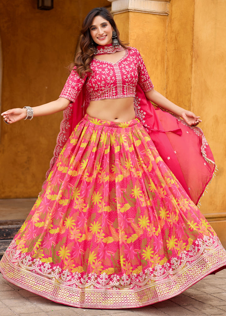 Buy Now A Line Pink Embroidered Art Silk Lehenga Choli Online in US, UK, Canada, France, Italy, Germany, Austria, Qatar, UAE, Denmark & Worldwide at Empress.