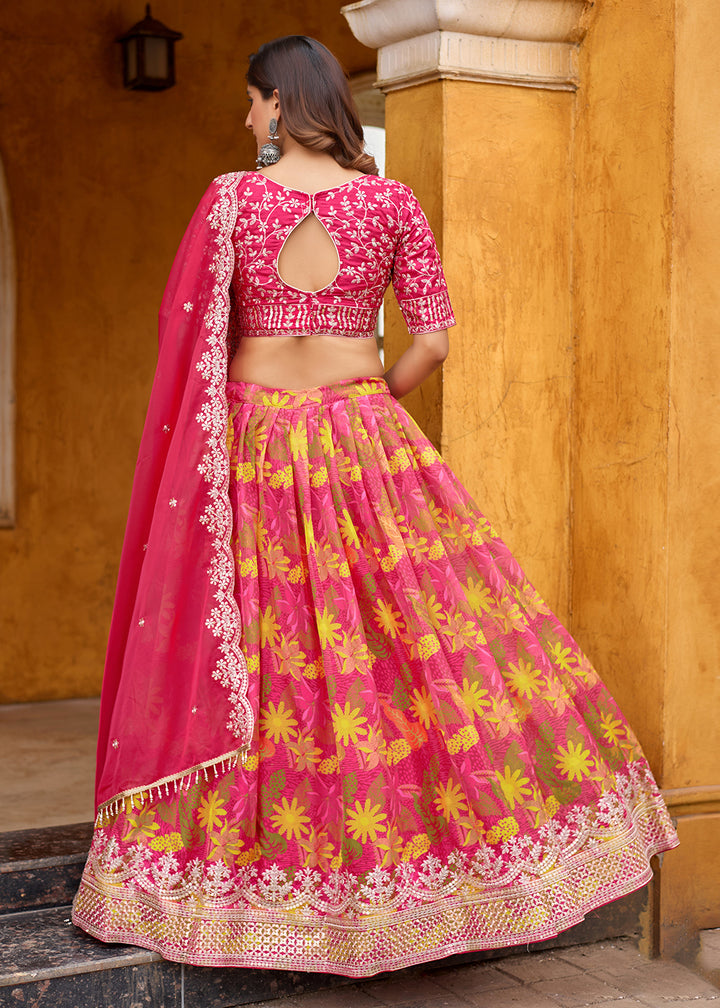 Buy Now A Line Pink Embroidered Art Silk Lehenga Choli Online in US, UK, Canada, France, Italy, Germany, Austria, Qatar, UAE, Denmark & Worldwide at Empress.