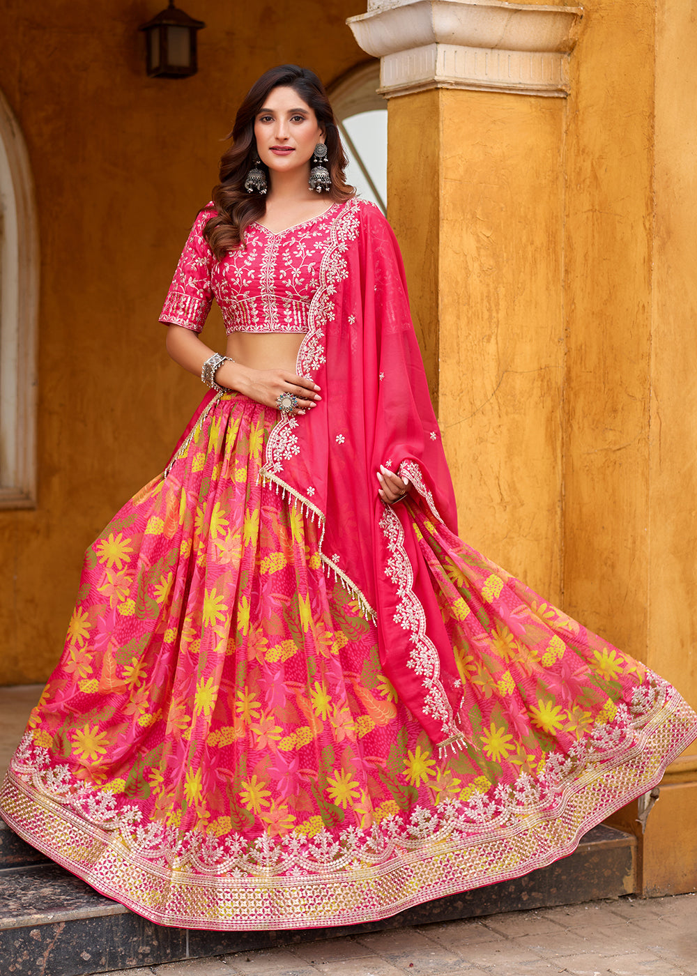 Buy Now A Line Pink Embroidered Art Silk Lehenga Choli Online in US, UK, Canada, France, Italy, Germany, Austria, Qatar, UAE, Denmark & Worldwide at Empress.