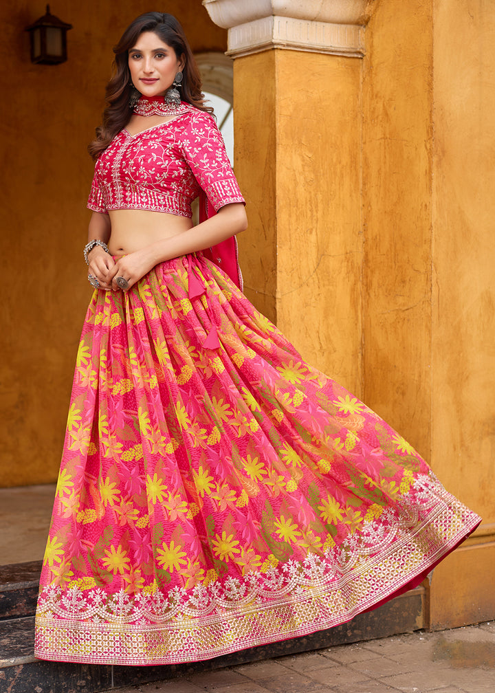 Buy Now A Line Pink Embroidered Art Silk Lehenga Choli Online in US, UK, Canada, France, Italy, Germany, Austria, Qatar, UAE, Denmark & Worldwide at Empress.