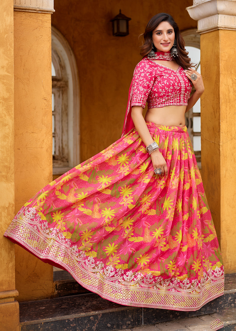 Buy Now A Line Pink Embroidered Art Silk Lehenga Choli Online in US, UK, Canada, France, Italy, Germany, Austria, Qatar, UAE, Denmark & Worldwide at Empress.