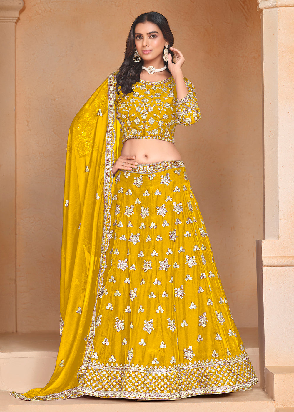 Buy Now Yellow Organza Embroidered Festive Lehenga Choli Online in USA, UK, Canada, UAE & Worldwide at Empress Clothing.